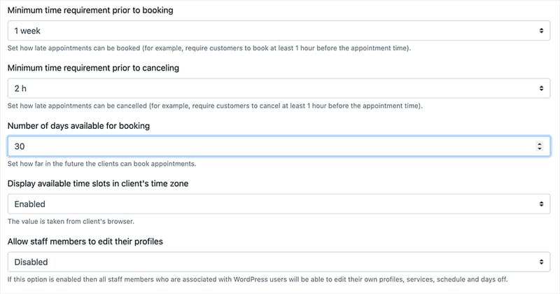 Define number of days available for booking in Bookly