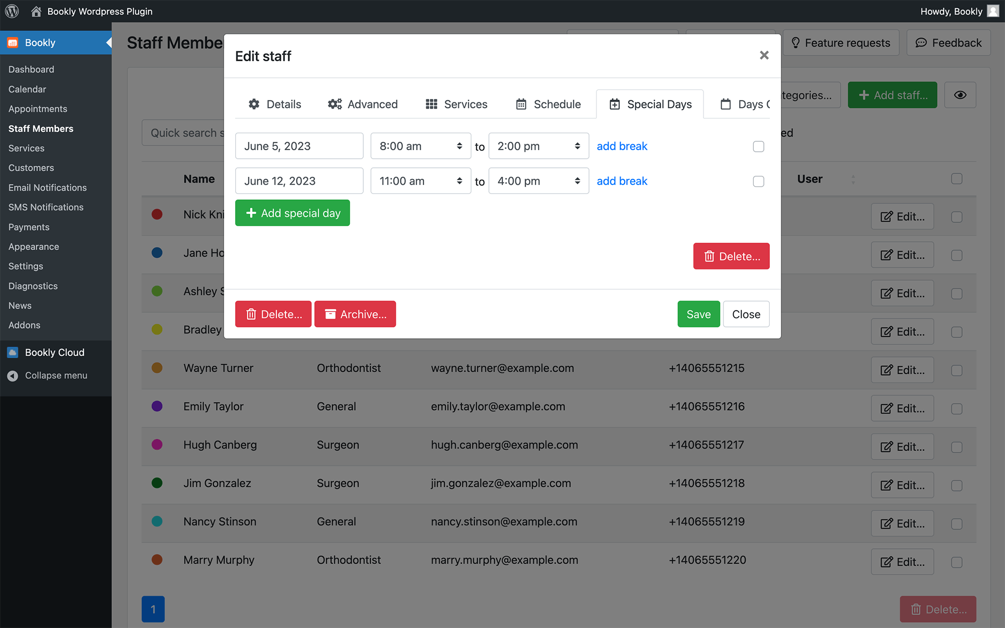 Add special days to the staff’s schedules in Bookly Add special days to the staff’s schedules in Bookly