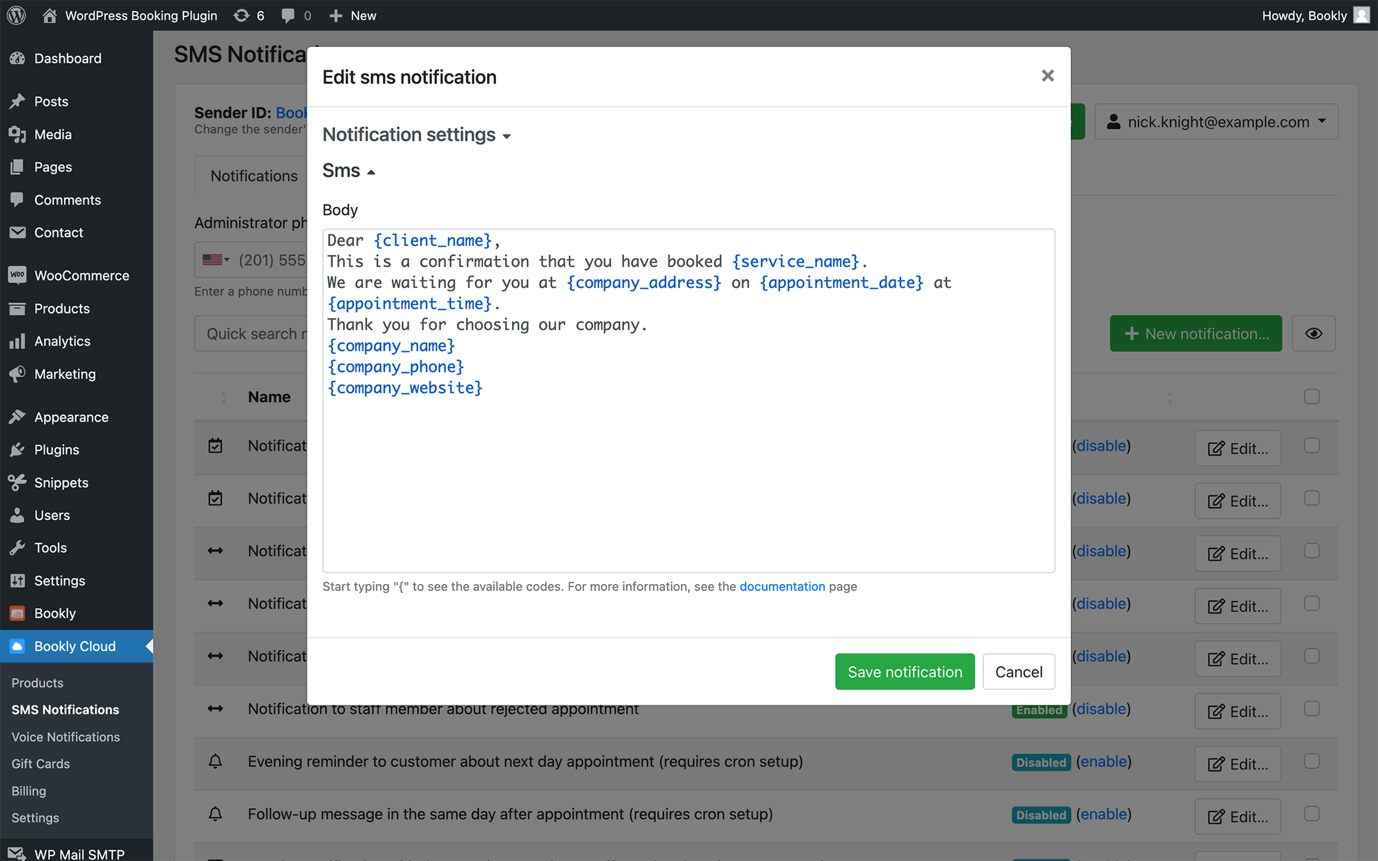 Customizable Email and SMS notifications in Bookly Customizable Email and SMS notifications in Bookly